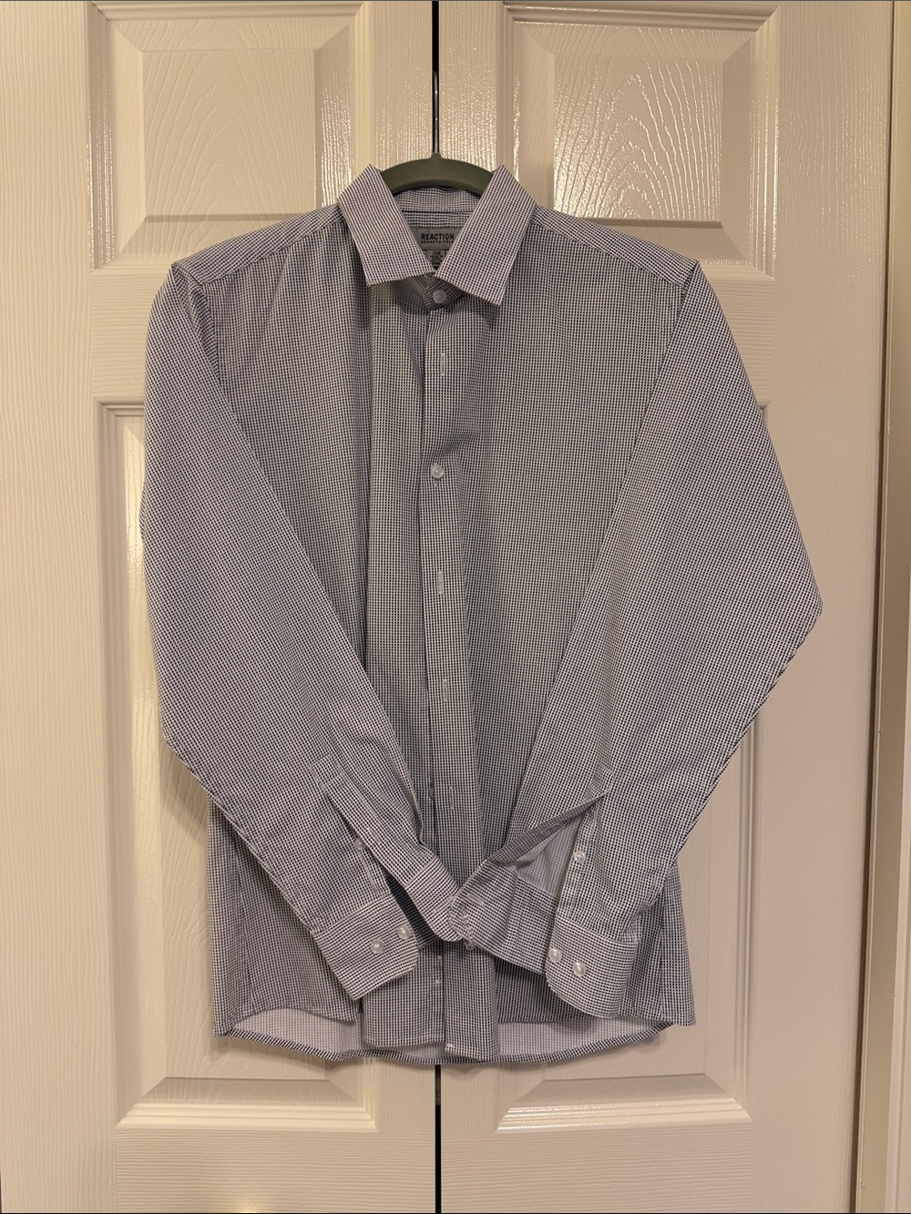 Kenneth Cole Reaction Boys Light Blue Micro-Check Dress Shirt 16R